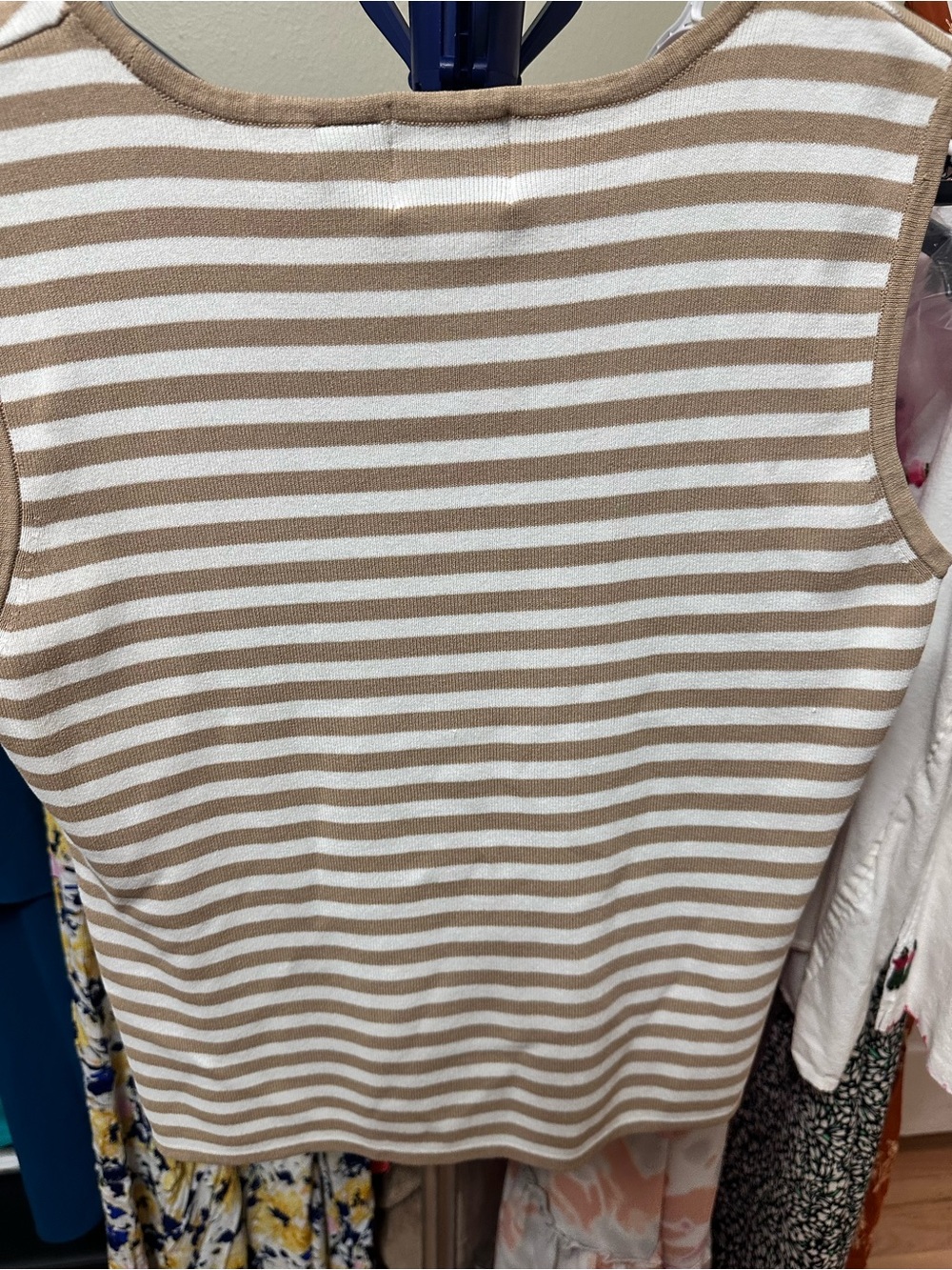 Sleeveless Striped Knit Top in Cream and Tan